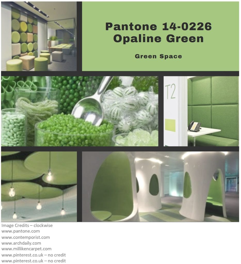 PIcture montage for Pantone colour Opaline Green